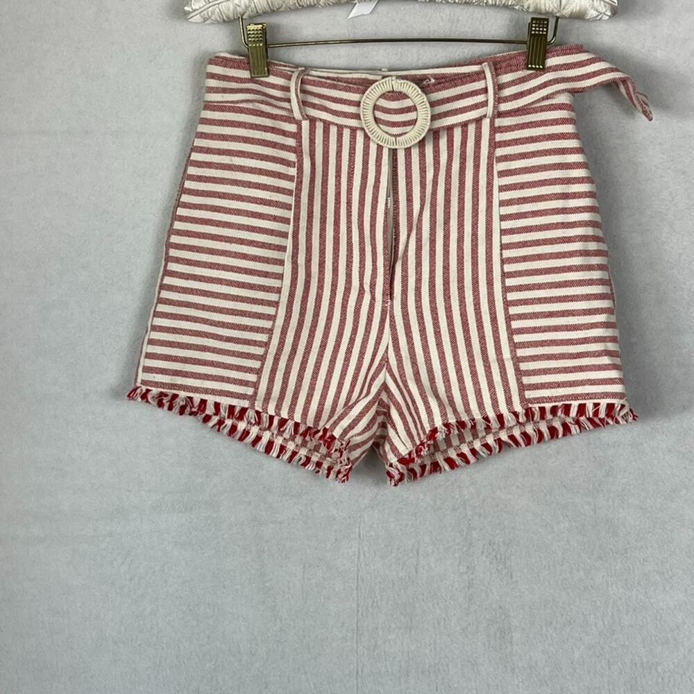 Aqua Shorts Women's XS Belted 100% Cotton Red And White Striped Frayed